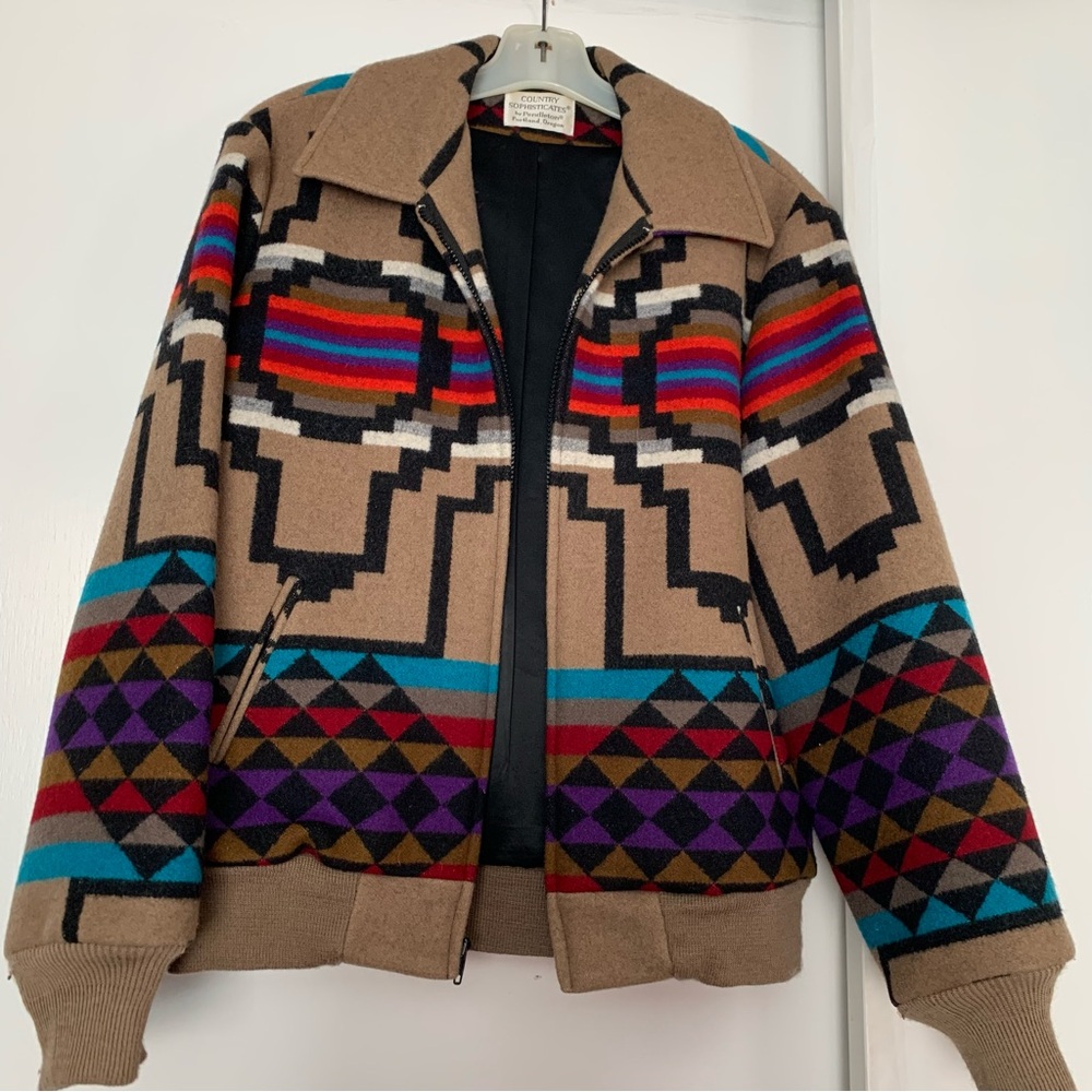 Pendleton Sophisticates Wool Navajo Bomber Beige Black Red Blue